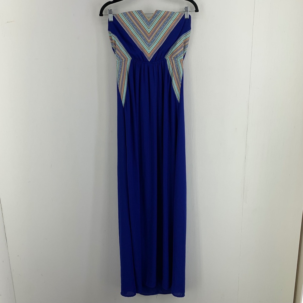 Vintage Strapless Maxi Dress Tribal Print Smocked Coachella Resortwear Boho